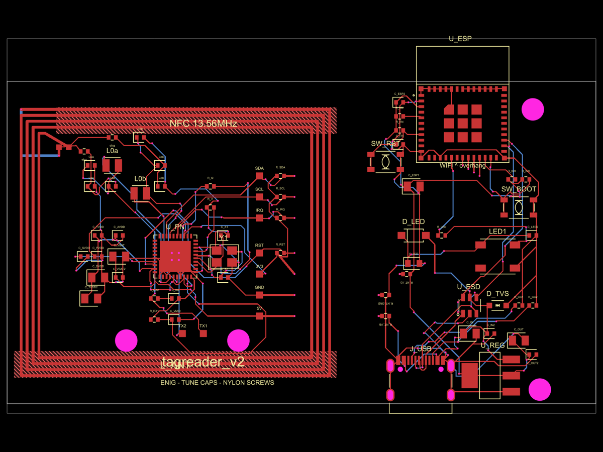 Our own NFC clocking terminal PCB, render